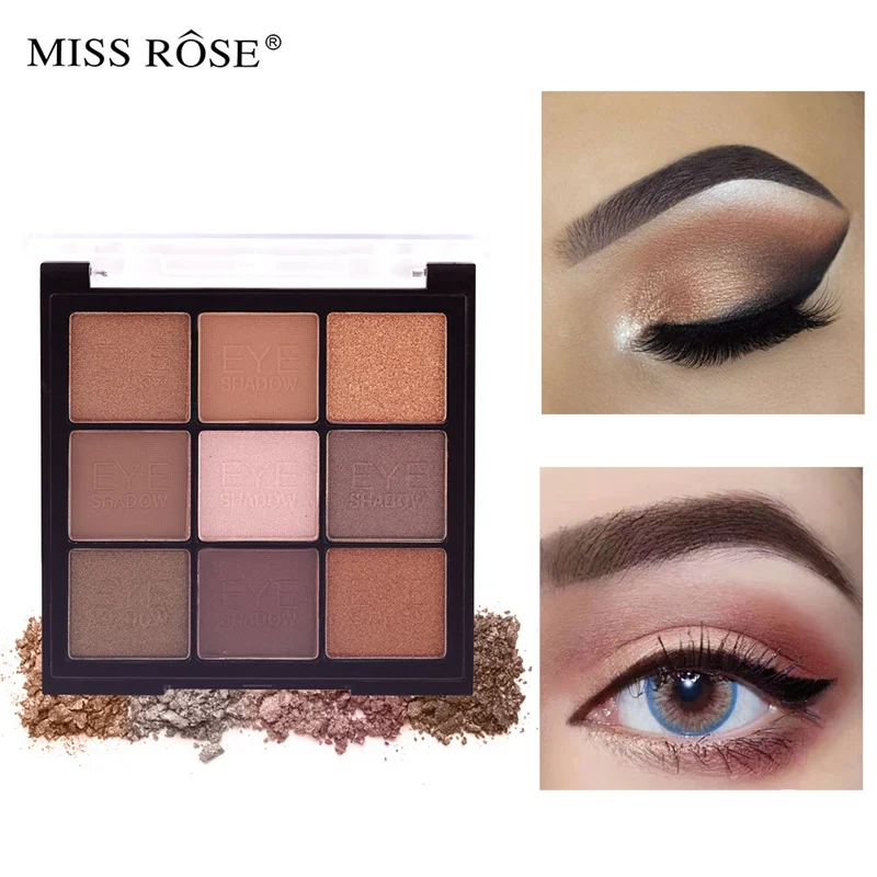 MISS ROSE 9 Colors Nude Eye Shadow Palette Matte Glitter Eyes Beauty Makeup Shimmer Palette Cosmetic Bling Bling Eyeshadow