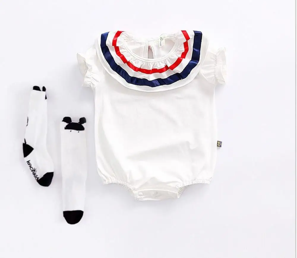 Детский комбинезон в горошек с бантом носками|Ромперы| |