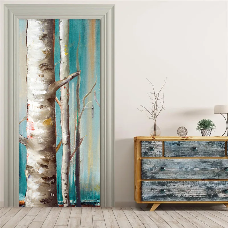 Синяя противотуманная лесная древесная дверь наклейка Сделай Сам домашний декор