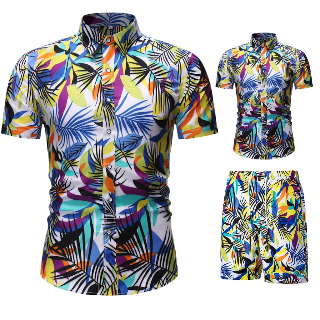 

ZOGAA New 2021 Summer New Men's Casual Suit Korean Slim Short Sleeve Shirt Shorts Mens Beach Suit 2 Piece Set Men Suits