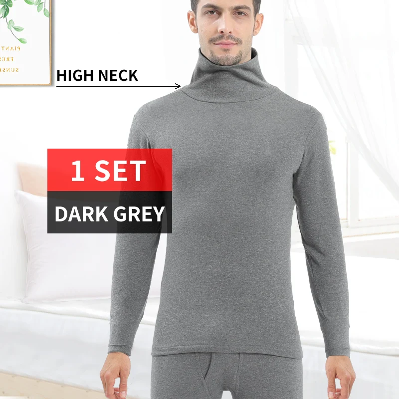 Мужское термобелье со средней горловиной для зимы, кальсоны - Цвет: High Neck Dark Grey