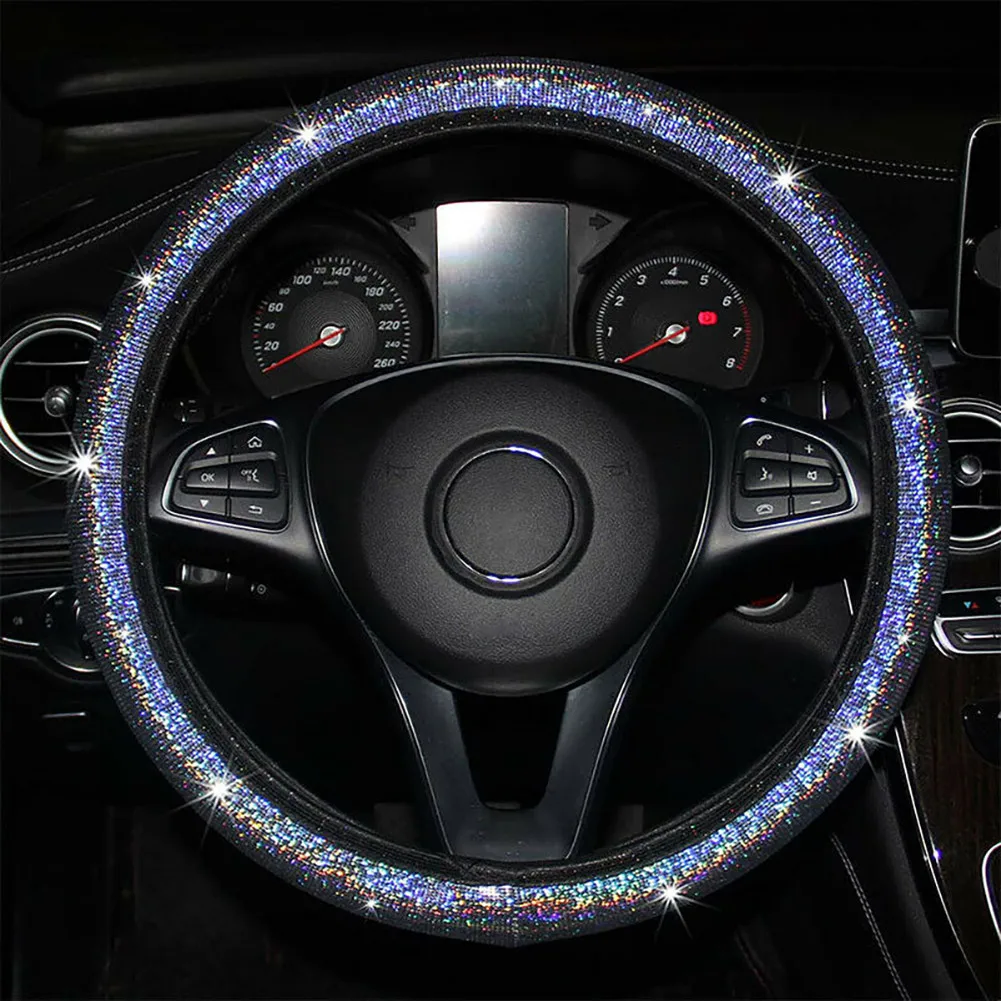 

Universal Car Auto Steering Wheel Cover Glitter Breathable Anti-slip Protector Silver Four Seasons