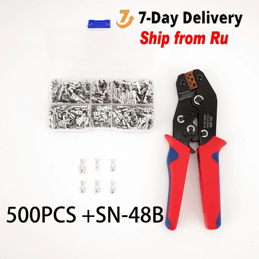 

500PCS 0.15-1.5mm2 26-16AWG Terminals Tube Ferrule Insulated Wire Connector SN-48B Tubular Insulating Wire Crimping Pliers Set