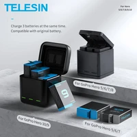 telesin battery for gopro hero 10 9 8 7 6 5 3 ways led light battery charger tf card battery storage for hero 5 6 7 8 9 10 black