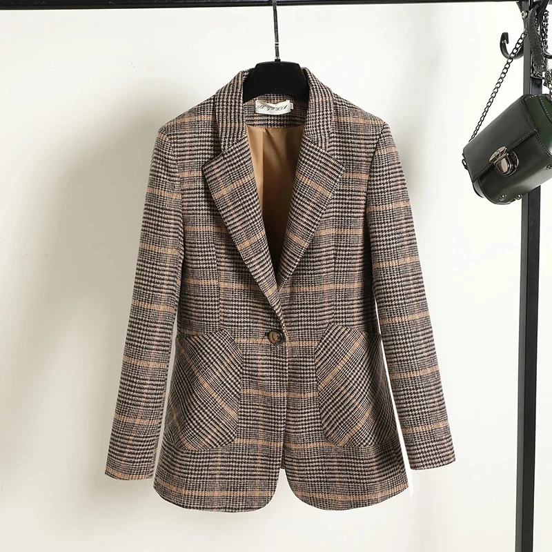 

2021 Spring New Fashion Business Plaid Suits Women Work Office Ladies Long Sleeve Autumn Casual Blazer