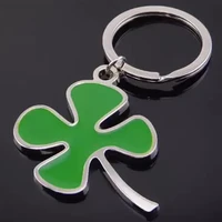 hot sale creative green color four leaf clover fortune keychain key chain ring pendant bag accessories girls cute keyring gifts