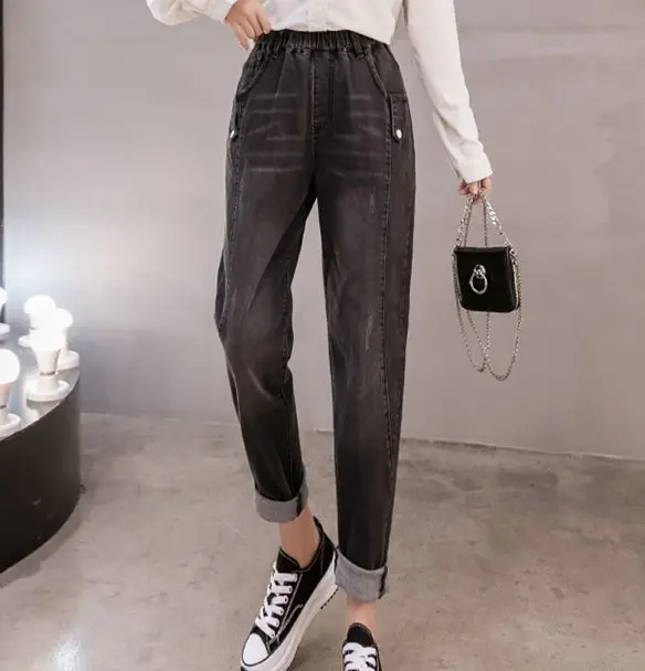 Эластичные брюки haroun из денима Женские джинсы бойфренды с высокой талией