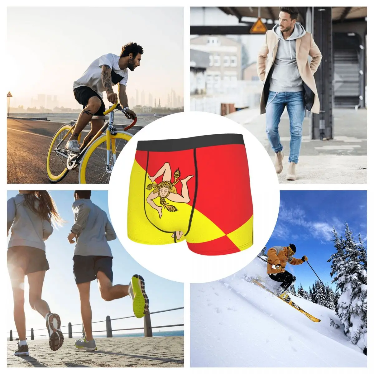 Sicilian Flag Men's Boxer Briefs regions of Italy Funny Novelty elastic pants for men