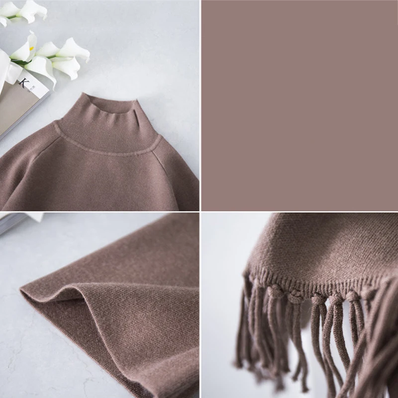 

Fashion suit skirt female autumn and winter new loose padded shirt + split tassel long skirt two-piece