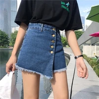 summer women all match fashion 2021 a line korean style high waist short skirts light blue irregular casual college style skirt