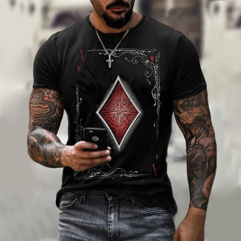 

Cool men's Poker fun 3D T-shirt, fashionable casual street clothes, sports, breathable and quick drying, new in 2021