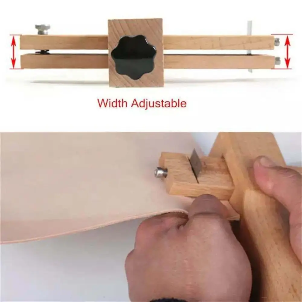 

Adjustable Leather Strap Cutter Leathercraft Strip Belt DIY Hand Cutting Wooden Strip Cutter with 5 Sharp Blades Leather Tools