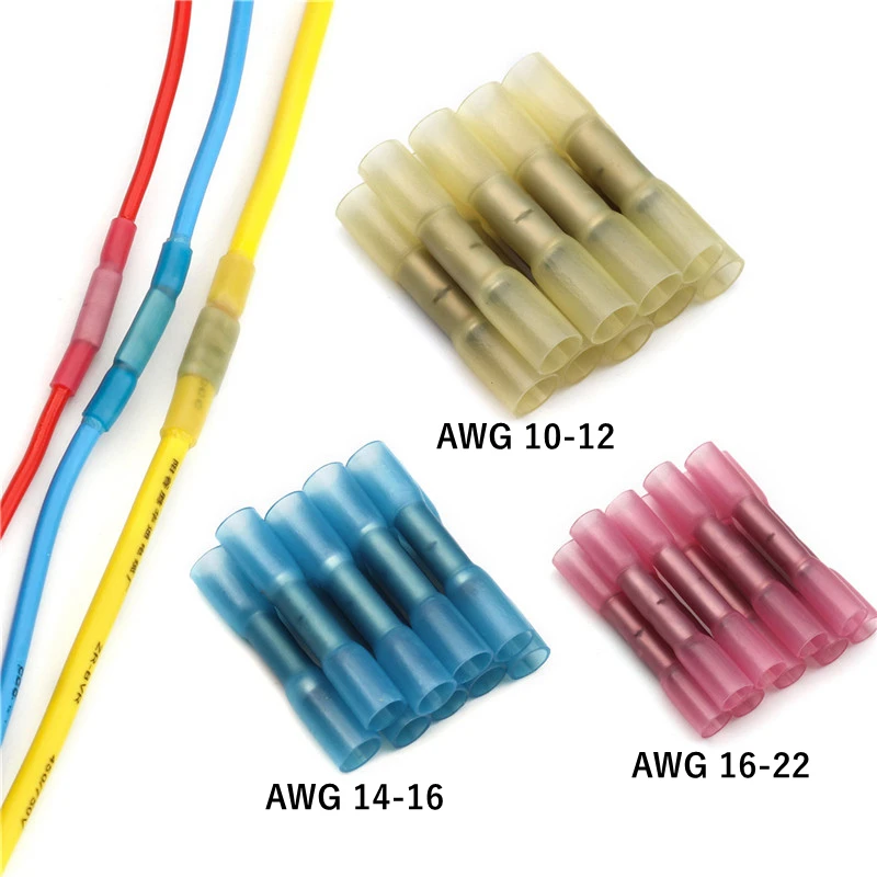 

50Pcs Heat Shrink Butt Connectors Waterproof Electrical Wire Splice Connector Cable Crimp Terminals AWG 16-14 Kit