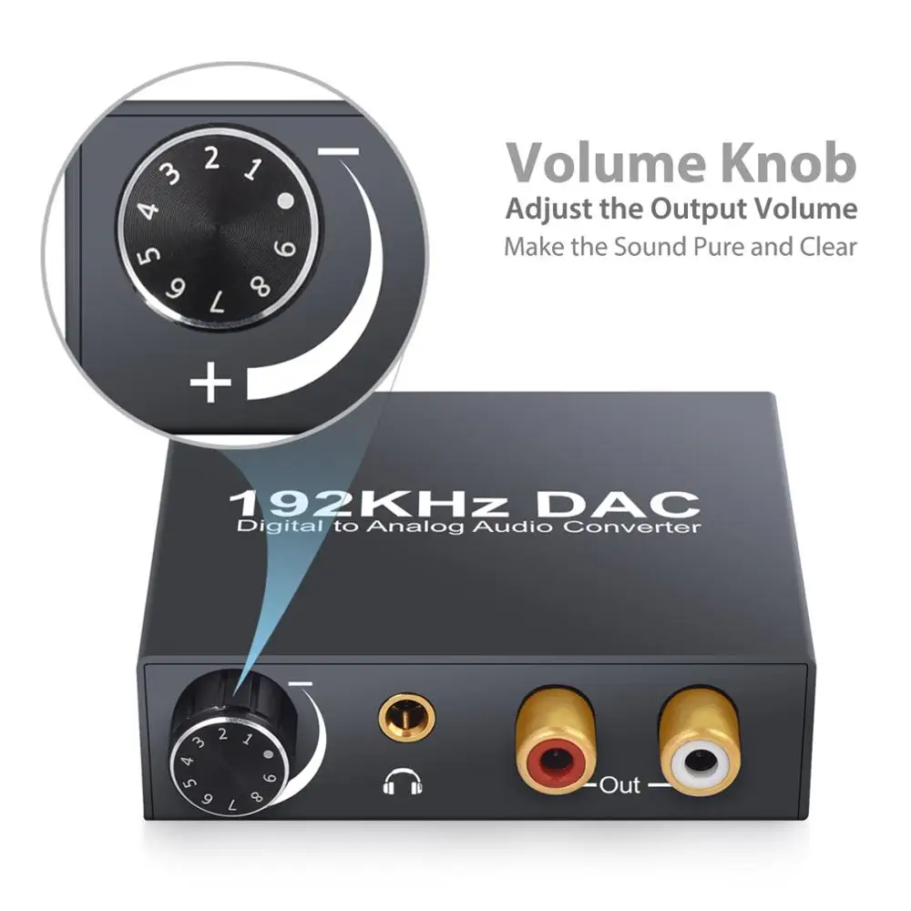 eSYNiC 192kHz DAC Digital to Analog Audio Converter Optical Coaxial Toslink Stereo L/R RCA 3.5mm Jack Adapter |
