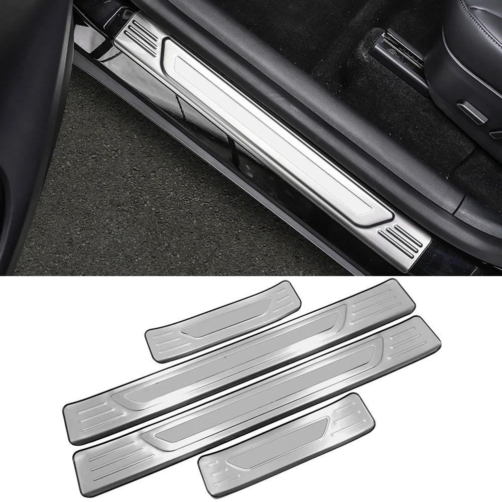 

For Tesla Model Y 2020 2021 Stainless Steel Outer Door Sill Scuff Protector Cover 4pcs