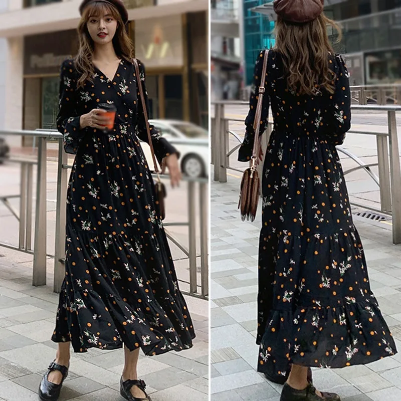 

Floral Skirt Ladies Dress Spring And Autumn Bottoming Skirt French Lazy Long Skirt