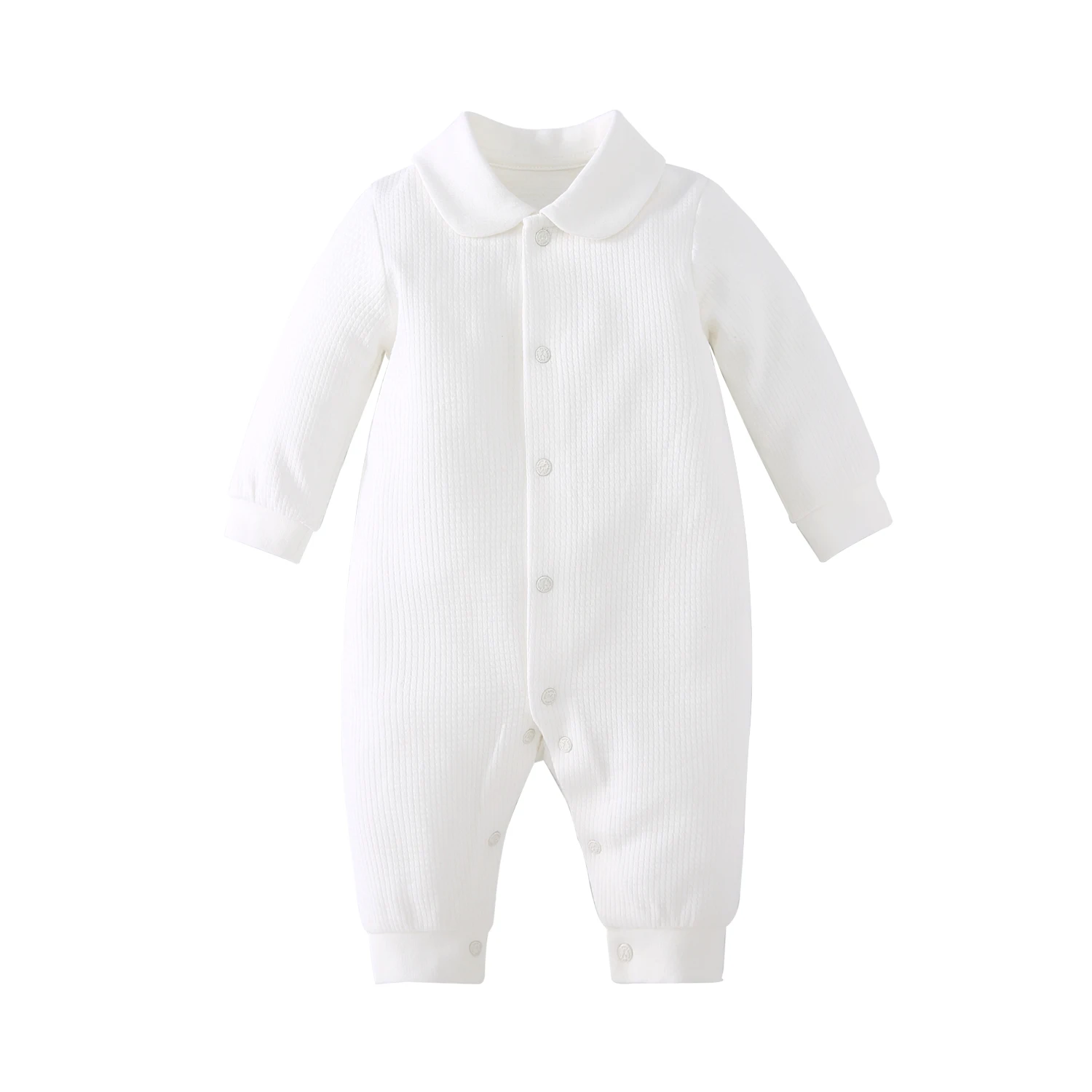 

Pureborn Newborn Jumpsuit Solid Basic Unisex Baby Romper Peter-pan Collar Jacquard Cotton White Baptism Baby Clothes