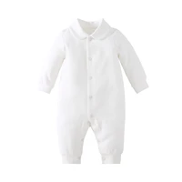 pureborn newborn jumpsuit solid basic unisex baby romper peter pan collar jacquard cotton white baptism clothes