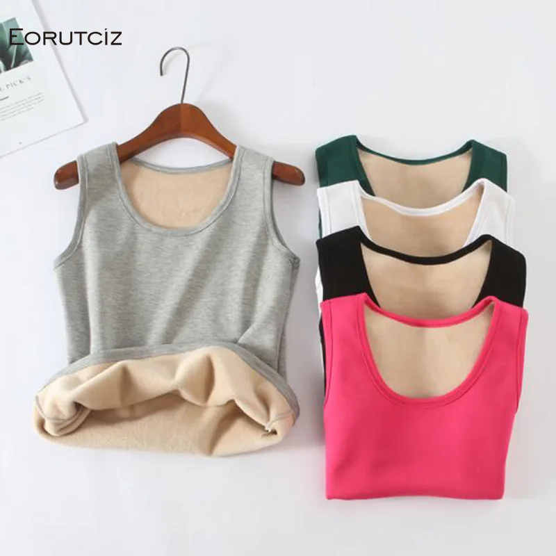 EORUTCIZ зимний теплый толстый женский короткий тонкий бархатный топ на бретелях