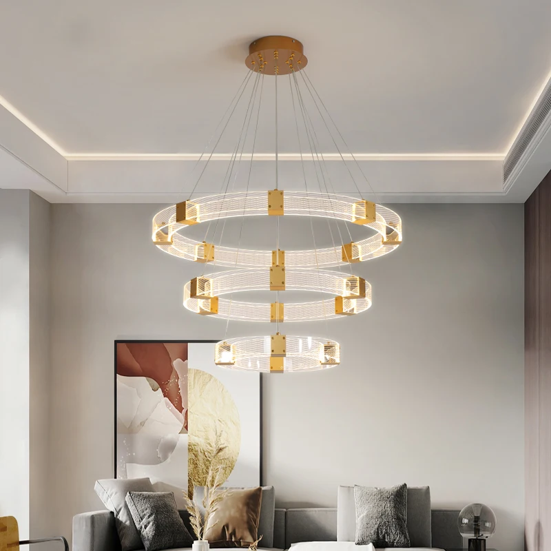 

LED Chandelier Aluminium Circle Ceiling Chandeliers Gold Round for Hotel Villa Living Room Bedroom Restaurant Lobby Decor Lamp