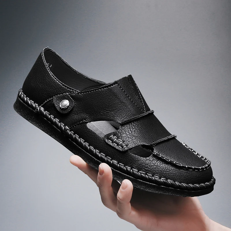 

Cow Leather Men Sandals Leather Men Summer Shoes Classics Comfort Beach Sandals Hollow Men Shoes Foot Wear