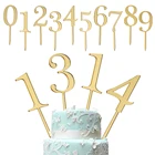6 шт. 0-10 золотого номера на день рождения торт Топпер акрил Золотой Дети сувениры Baby Shower Annivesary вечерние украшения торта Декор