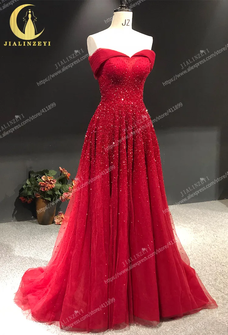 Rhine real Pictures wine red off the shoulder beads Crystal A-line sexy evening dress long formal dresses
