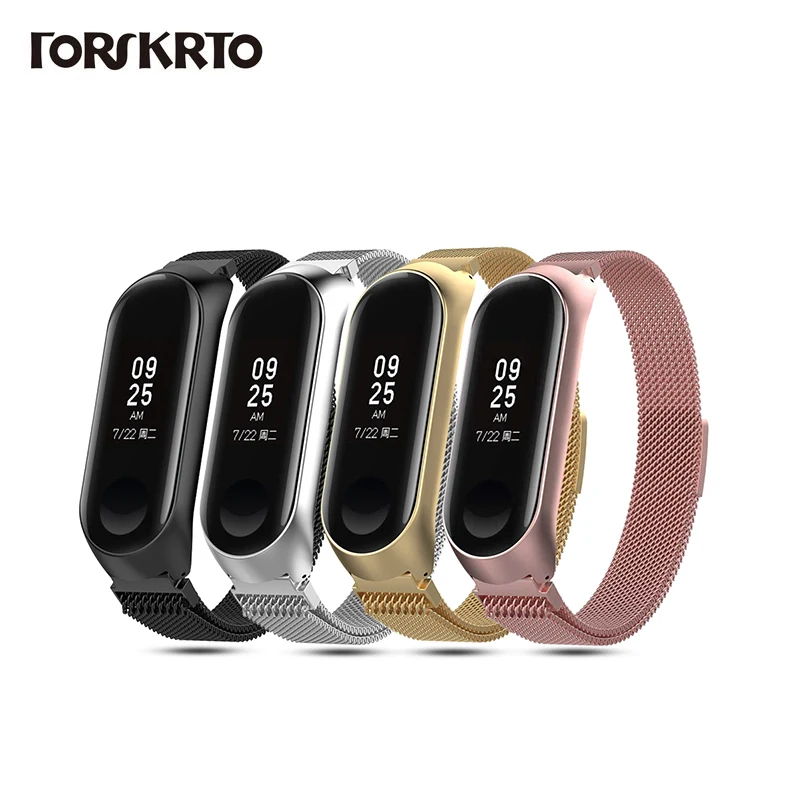 Магнитный металлический браслет из нержавеющей стали для Xiaomi Mi Band 3 4