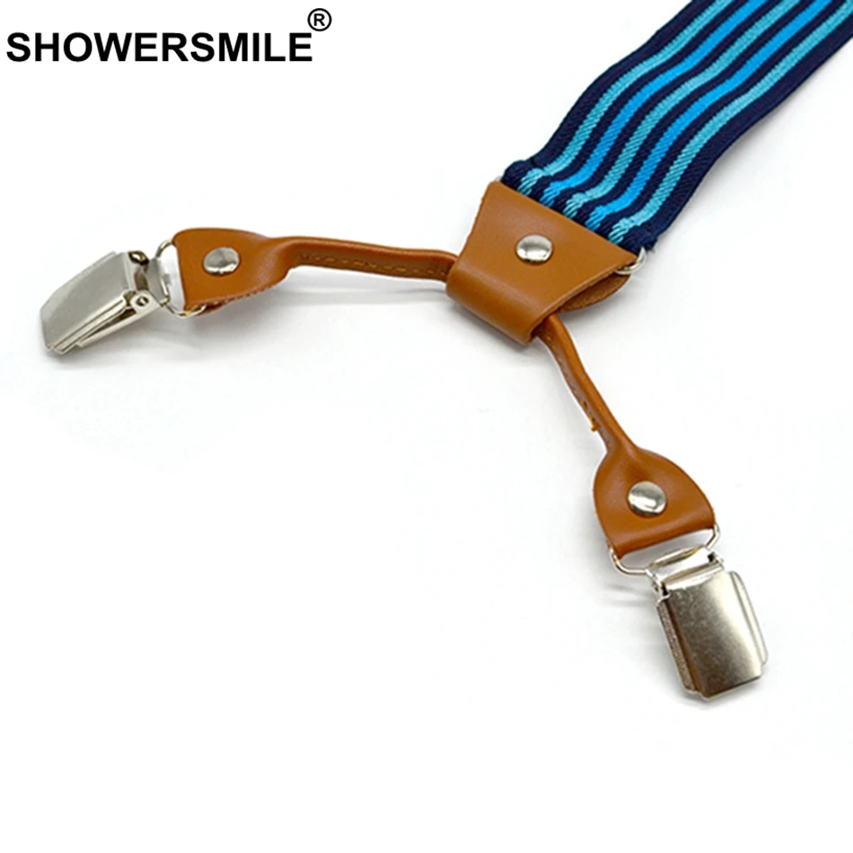SHOWERSMILE мужские подтяжки для брюк полосатые темно синего цвета 6 зажимов модные