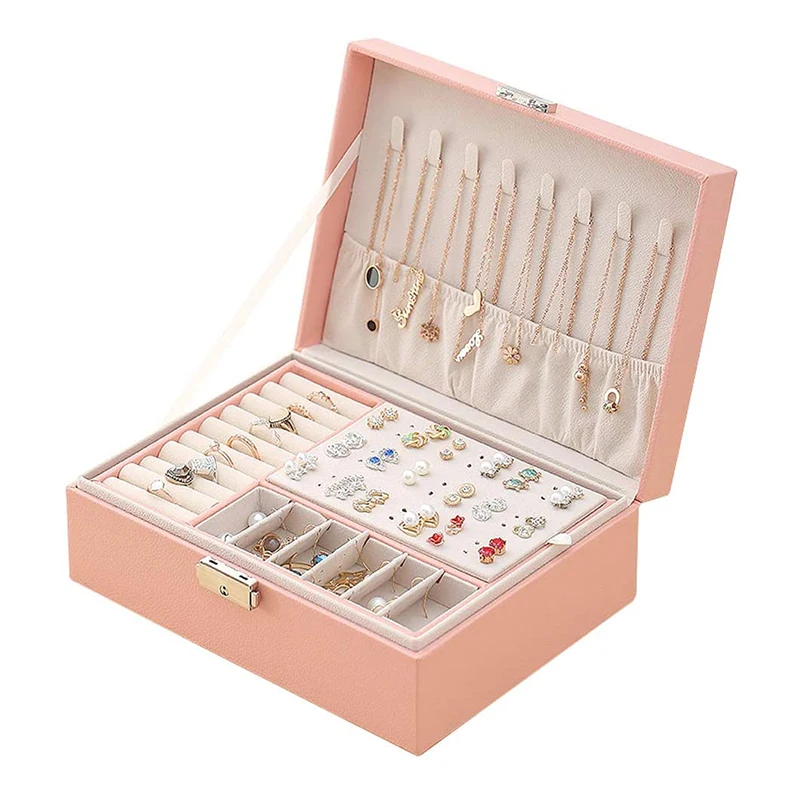 

Travel Portable Jewelry Box PU Leather Jewelry Storage Box Large Size Double-layer Earrings Bracelets Small Jewelry Organizer