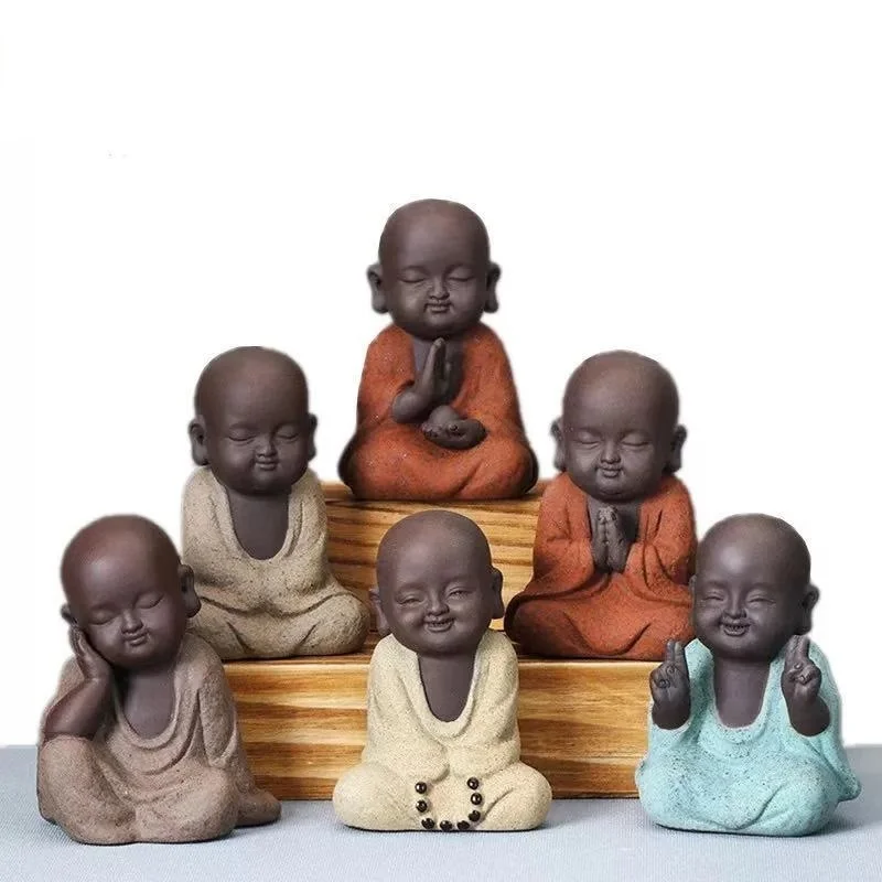 

Free Shipping Buddha Statues Small Monk Color Sand Ceramic Home Club Geomantic Decoration Purple Sand Figurines Tea Pet