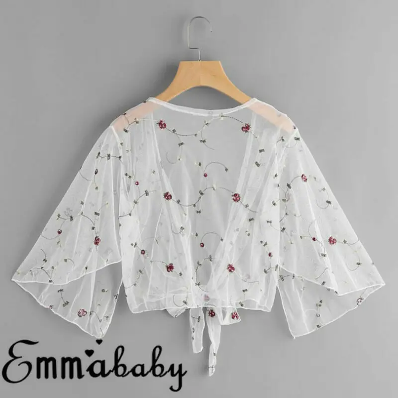 

Women tops and blouse 2019 shirt Floral Blouse Cardigan Thin Outwear Hollow Out Cover Up femme grande taille et chemisier femme