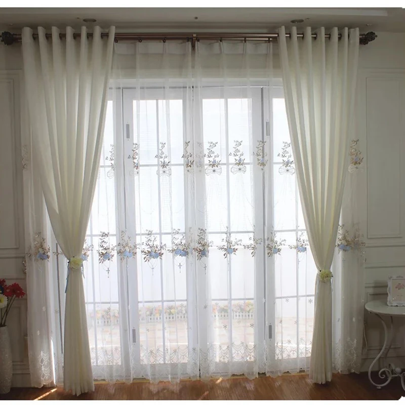 Luxury Lace Blue Embroidered Curtains Sheer For Living Room Pink-purple Romantic Princess Window Screen Kitchen Tulle Drapes | Дом и сад