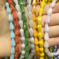 14x8mm10pcs faceted crystal glass beads teardrop shape solid color porcelain glass beads for jewelry making diy earring necklace