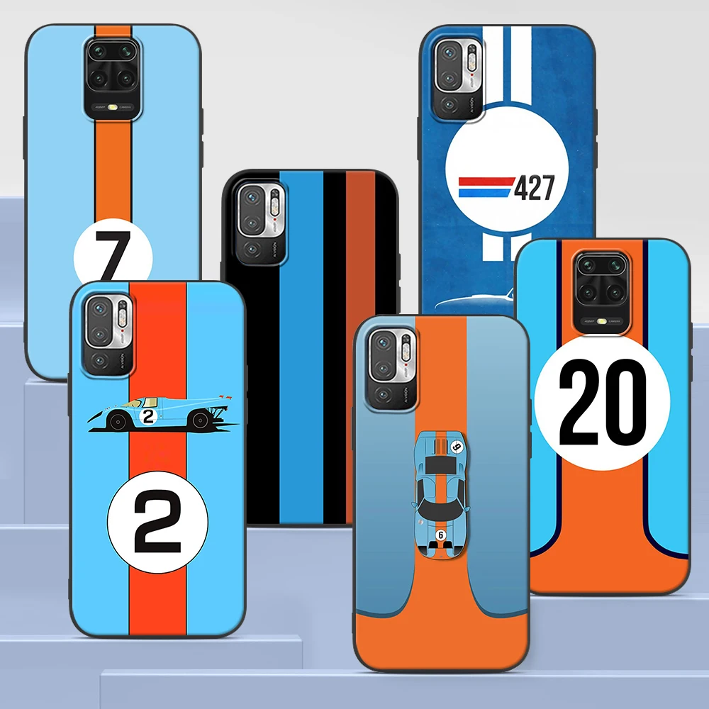Car Blue Orange Stripe Phone Case For Xiaomi Redmi Note 9S 9 8 10 Pro Casing 9C 7 9A 8T 7A 8A 6A 6 10S K20 Black Soft Back Cover