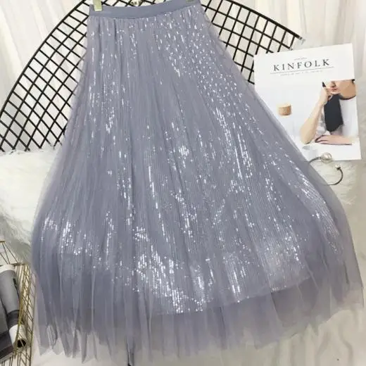 2019 летние сетчатые женские юбки с пайетками вышивкой планеты гофрированный