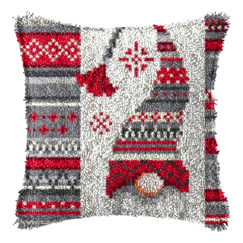 

Hot YO-Latch Hook Kits For DIY Throw Pillow Cover,Needlework Cushion Cover Hand Craft Crochet 16.5 Inch Christmas Hat