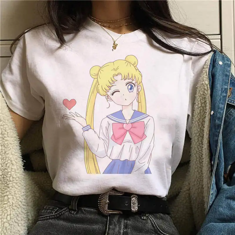 

Japanese fashion animation kawaii Sailor Moon Funny Cartoon Harajuku Femela Ullzang Anime T-shirt 90s Style Graphic Top Tees