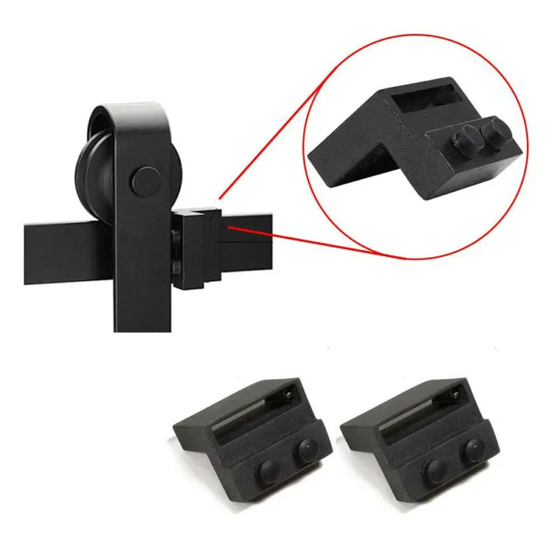 

New Steel Sliding Barn Door Hardware Rollers 2 Pcs Black Hanger Top Mounted Sets