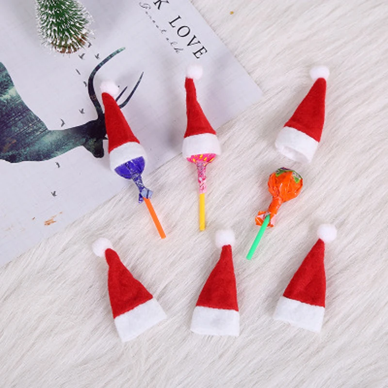 

10 PCS Christmas Hat Santa Claus Xmas Lollipop Mini Little Christmas Hats Lovely Cute Cristmas Decoration Party Lollipop cards