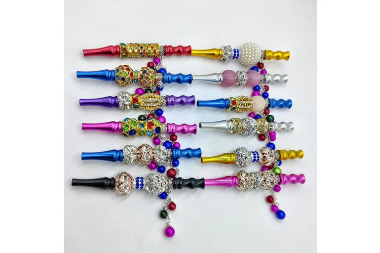 

5 Pcs Bling Colorful Jewelry Alloy Hookah Tips Handmade Blunt Holder with Rhinestones Inlaid Jewelry Mouth Tips Smoking Holder