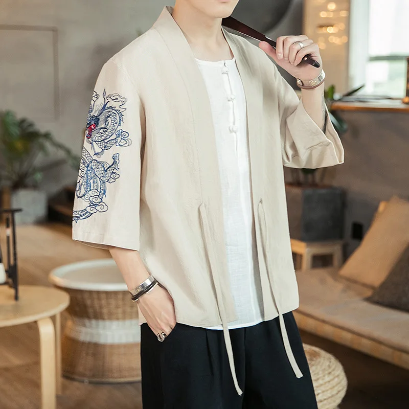 Летнее кимоно в китайском стиле #4229 женская Свободная куртка кардиган винтажная