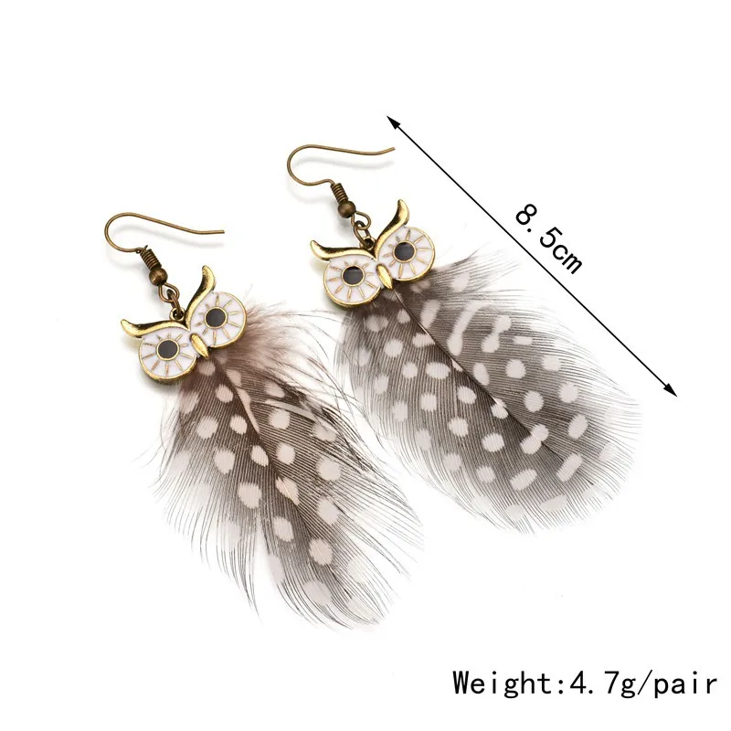 

Bohemian Brand Owl Feather Drop Earrings Crystal Statement Leaf feather Earring For Women Jewelry Long Dangle Earrings ER200114