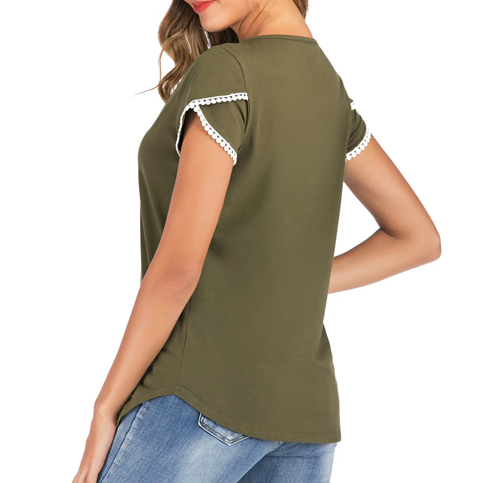 

Fashion Tassel Lace Blouse Shirt Loose Solid O-Neck Tops Tee Summer Casual Ladies Tops Female Women Short Sleeve Blusas Pullover