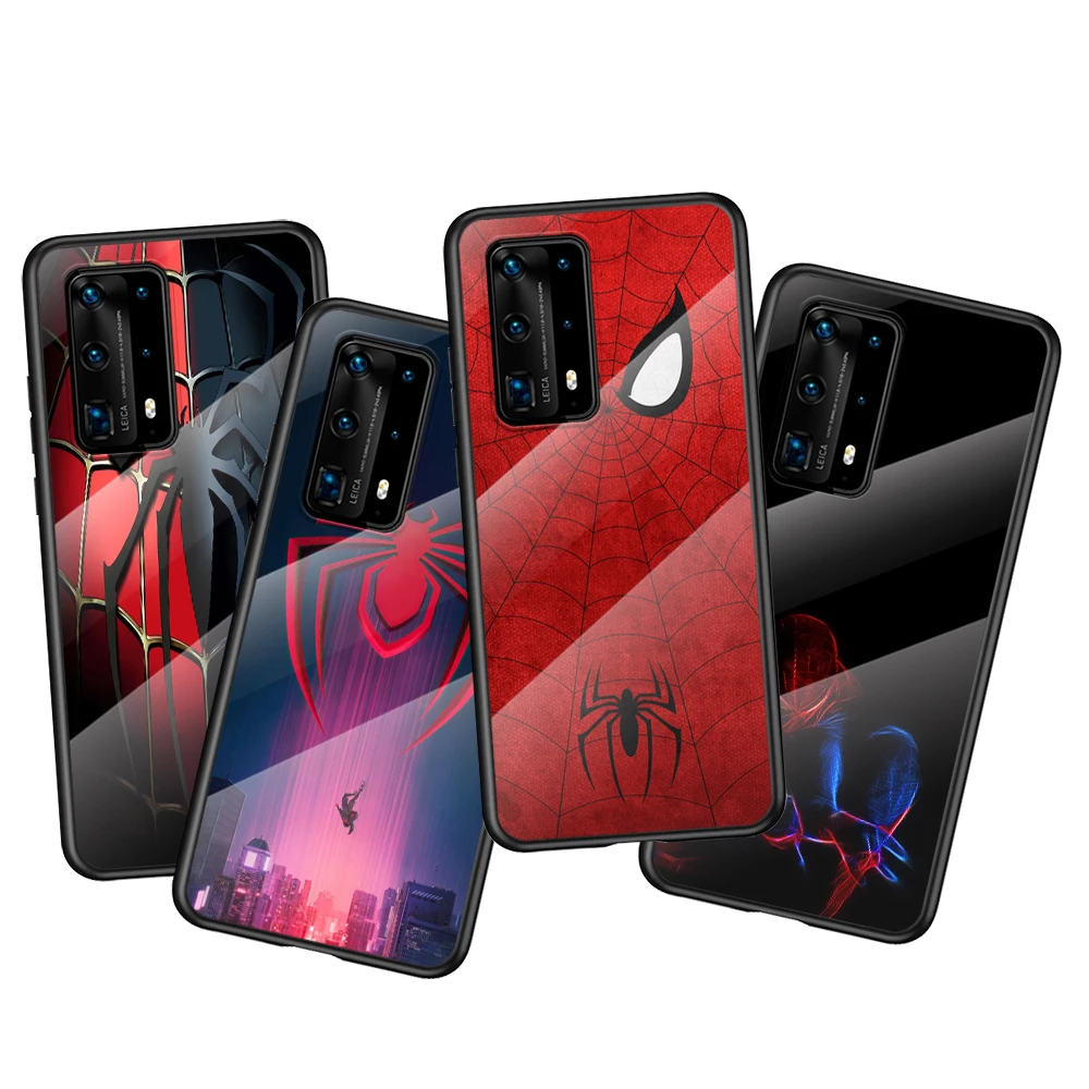 

Tempered Glass Cover Marvel Spiderman Logo For Huawei P40 P30 Pro Plus P20 P10 Lite 2019 Nova 5i Shockproof Phone Case
