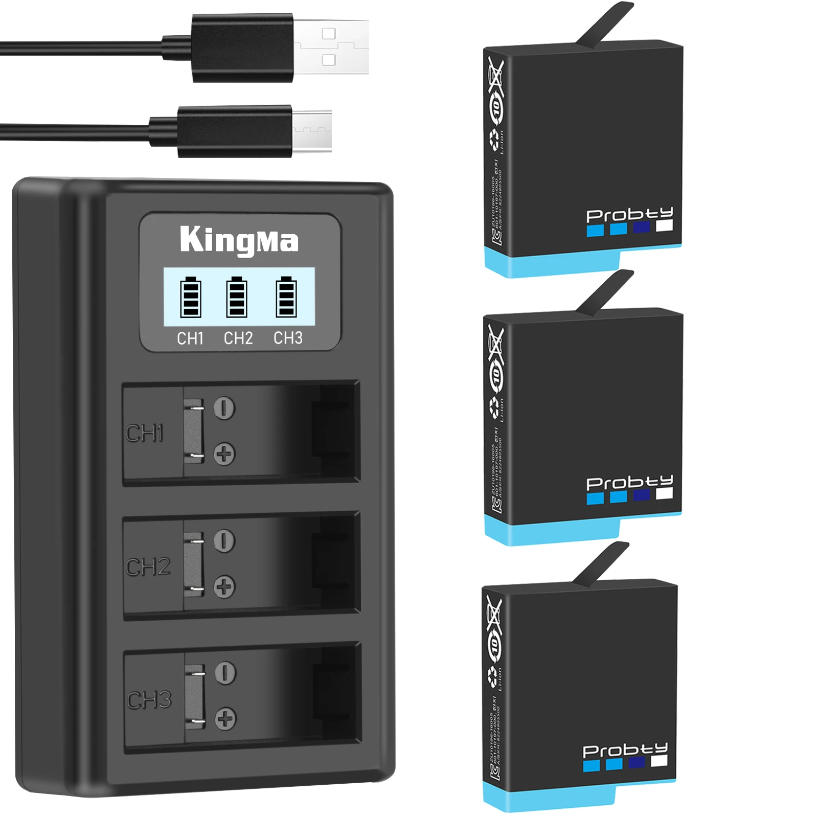 Зарядное устройство probty для GoPro Hero 8/hero 7/hero 8 заряда аккумуляторов с ЖК-дисплеем