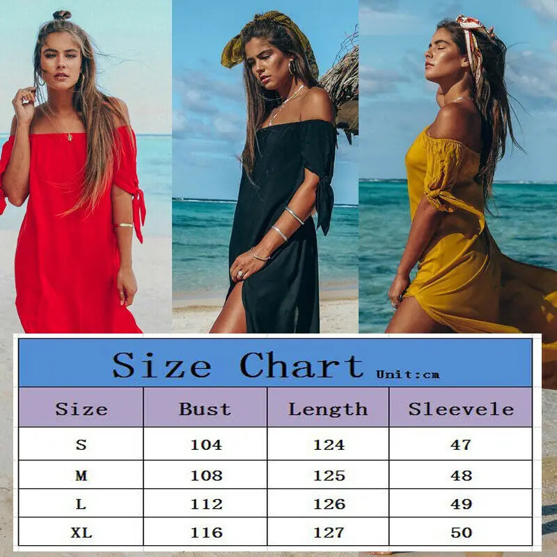 

New Women Maxi Beach Long Dress Cover-Ups Summer Ruffle Off Shoulder Holiday Solid Color Cover Up Skirt Swimsuit Beachwear