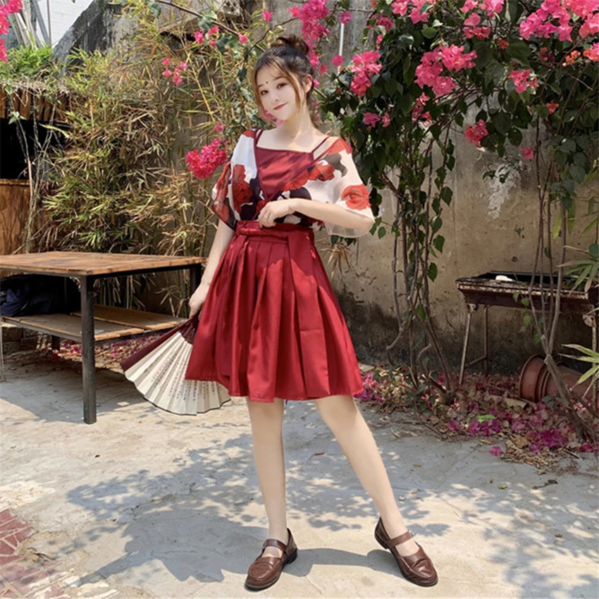 

Japanese Style Kawaii Girls Kimono Haori Sling Skirts Outfits Traditional Floral Asian Clothes Yukata Dress for Women Vestidos
