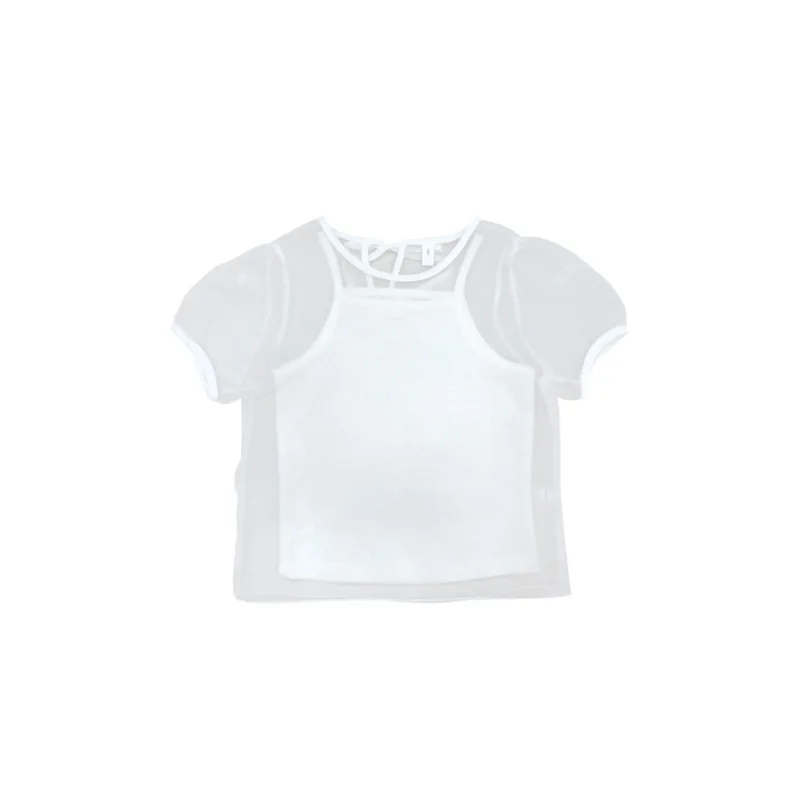 

Girls' Euro American summer new children's transparent mesh vest T-shirt two piece set 11-13