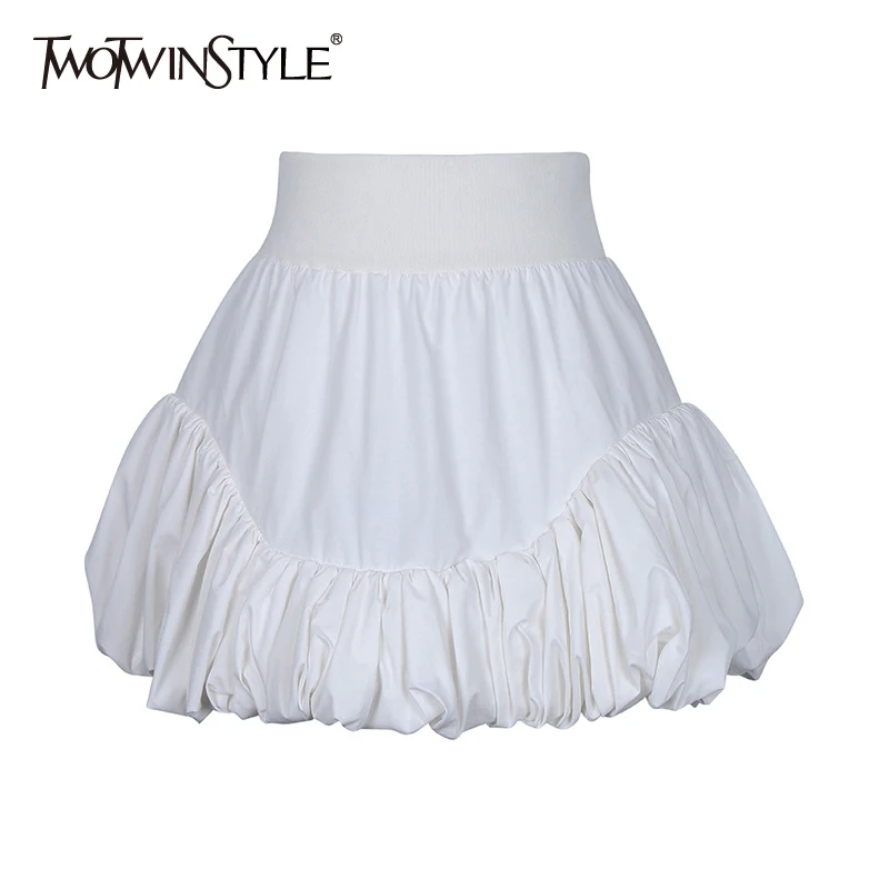 

TWOTWINSTYLE White Ball Gown Skirt For Women High Waist Casual A Line Mini Skirts Female Fashionable New Clothing 2021 Style